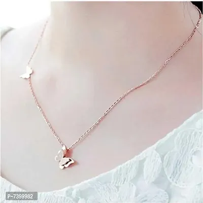 ROSE GOLD DOUBLE BUTTERFLY KOREAN NECKLESS Gold-plated Plated Stainless Steel Necklace-thumb0