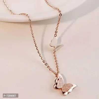 STAINLESS STEEL ROSE GOLD HIGH POLISHED BUTTERFLY PENDANT FOR WOMEN AND GIRLS Sterling Silver Plated Stainless Steel Necklace-thumb0