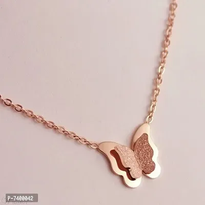 Exclusive Micro Rose Gold Plated Beautiful Butterfly Shape Daily wear Necklace Golden Pendant for Women and Girls Diamond Gold-plated Plated Alloy Chain-thumb0