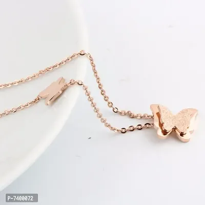 ROSEGOLD NECKLESS WITH ATTACHED DOUBLE BUTTERFLY PENDANT Gold-plated Plated Stainless Steel Necklace-thumb0