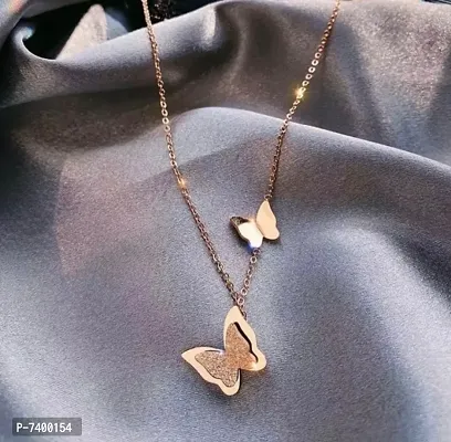 Rose Gold Plated Double Butterfly Pendant Chain for Women and Girls