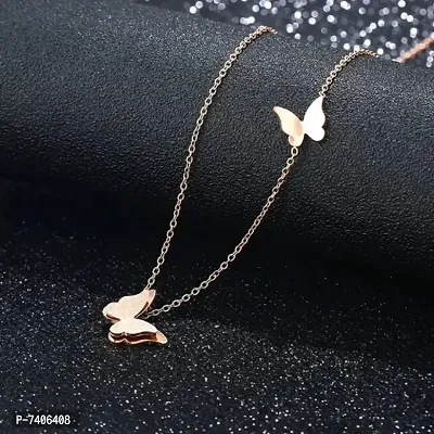 butterfly necklace chain pendant women girls Gold-plated Plated Stainless Steel, Metal Necklace