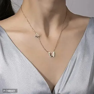 Stylish Western Long Golden Chain Butterfly Neck Chain Necklace rose gold-plated Plated Alloy Necklace