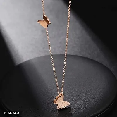 NECKLESS WITH ATTACHED DOUBLE BUTTERFLY PENDANT Gold-plated Plated Stainless Steel Necklace-thumb0
