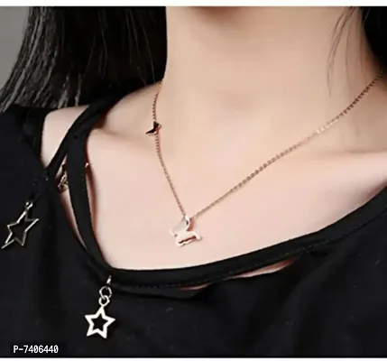 DOUBLE BUTTERFLY Stainless Steel Jewelry Exquisite Charm Cute Lady Neck Ornament Chain-thumb0