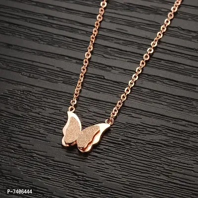 Delicate Double Butterfly Pendant Necklace Chain for Women and Girls Gold-plated Alloy