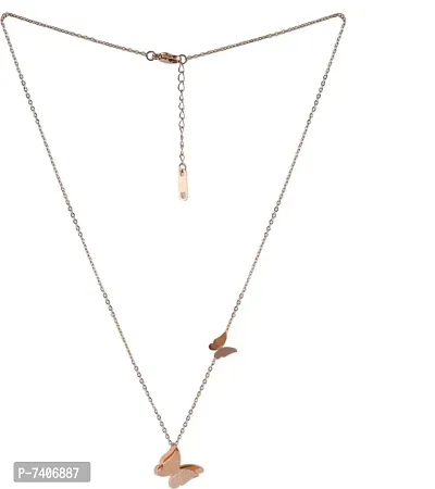 Trendy Butterfly Design RoseGold Plated Chain for Girls Rhodium Plated Alloy Chain