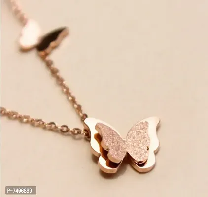 Rose Gold Plated Double Crystal Butterfly Chain Pendant Crystal Gold-plated Plated Crystal Necklace-thumb0