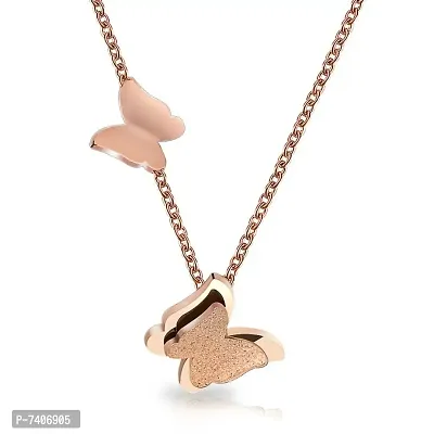 Rose Gold Plated Double Butterfly Pendant Chain for Women and Girls-thumb0