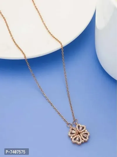 Magnetic 2 in 1 Four leaf clover heart necklace Crystal Gold-plated Plated Stainless Steel, Alloy Necklace