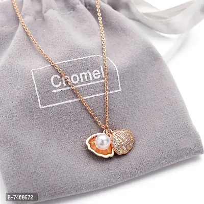 Rose Gold Oyster shell pearl pendant necklace for women Zircon Copper Plated Stainless Steel Necklace-thumb0