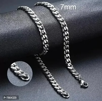 Exclusive Stylish Silver Chain For Men Royal And Fancy Curb Design Stainless Steel Silver Chain for Men And Boys Silver Plated Stainless Steel Chain-thumb0