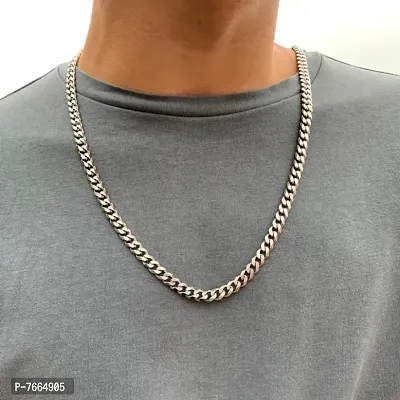 Trendy And Stylish Silver Chain For Men Stainless Steel Silver Plated Block Link Chain For Men
