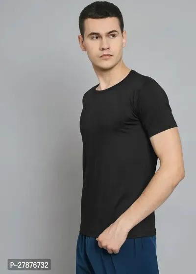 Stylish Black Polyester Solid Round Neck Tees For Men