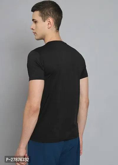 Stylish Black Polyester Solid Round Neck Tees For Men-thumb3