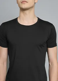 Stylish Black Polyester Solid Round Neck Tees For Men-thumb3