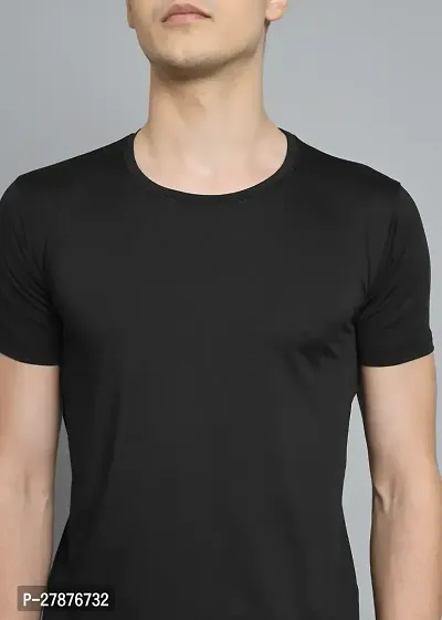 Stylish Black Polyester Solid Round Neck Tees For Men-thumb4