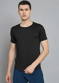 Stylish Black Polyester Solid Round Neck Tees For Men-thumb1