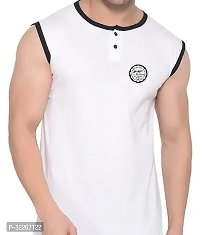 Stylish Cotton Blend White Solid Tees For Men-thumb5