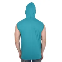 Stylish Turquoise Cotton Blend Solid Sleeveless Hoodies For Men-thumb1