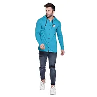 Trendy Turquoise Cotton Blend Solid Hoodies For Men-thumb3