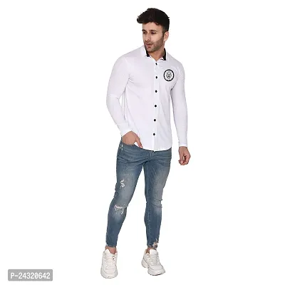 Stylish White Cotton Blend Long Sleeves Regular Fit Casual Shirt For Men-thumb4