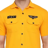 Stylish Yellow Cotton Blend Short Sleeves Regular Fit Casual Shirt For Men-thumb4