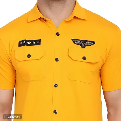 Stylish Yellow Cotton Blend Short Sleeves Regular Fit Casual Shirt For Men-thumb5