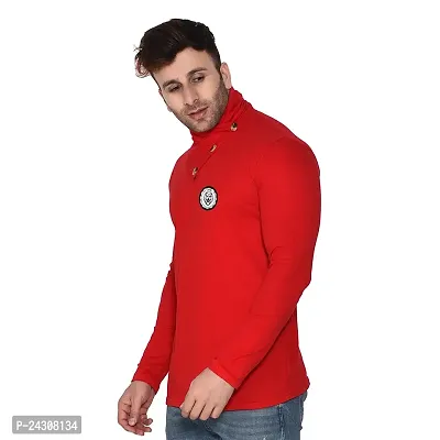 Stylish Red Cotton Blend Long Sleeves Solid T-Shirt For Men-thumb3