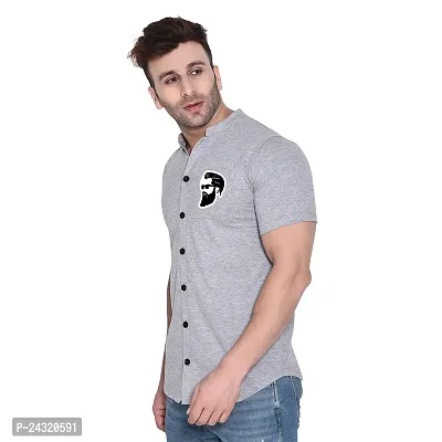 Stylish Silver Cotton Blend Short Sleeves Regular Fit Casual Shirt For Men-thumb3