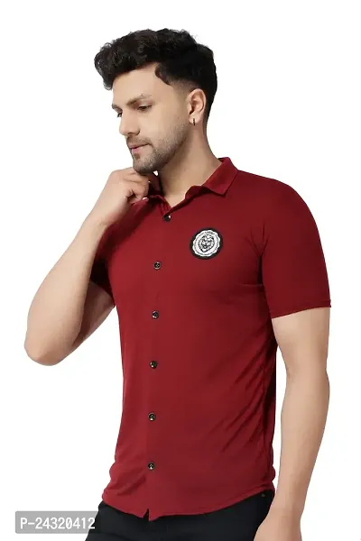 Stylish Maroon Cotton Blend Short Sleeves Regular Fit Casual Shirt For Men-thumb3