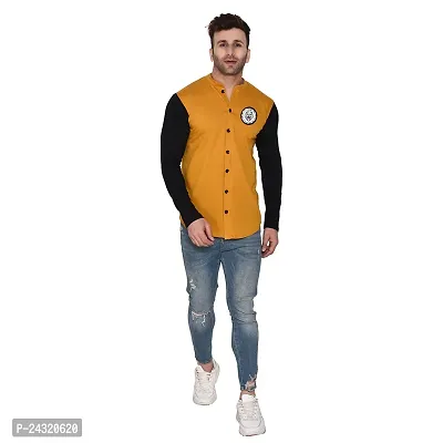 Stylish Golden Cotton Blend Long Sleeves Regular Fit Casual Shirt For Men-thumb4