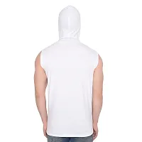 Stylish White Cotton Blend Solid Sleeveless Hoodies For Men-thumb1