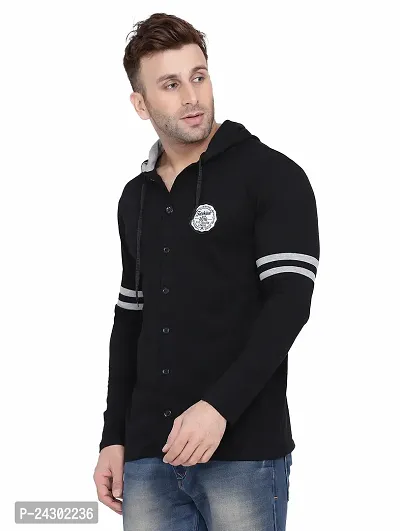 Stylish Black Cotton Blend Solid Long Sleeves Hoodies For Men-thumb3