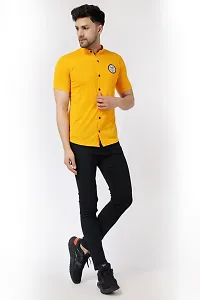 Stylish Yellow Cotton Blend Short Sleeves Regular Fit Casual Shirt For Men-thumb4