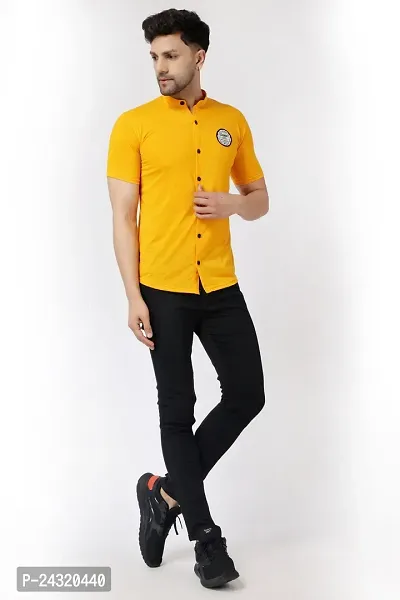 Stylish Yellow Cotton Blend Short Sleeves Regular Fit Casual Shirt For Men-thumb5