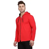 Stylish Red Cotton Blend Solid Long Sleeves Hoodies For Men-thumb2