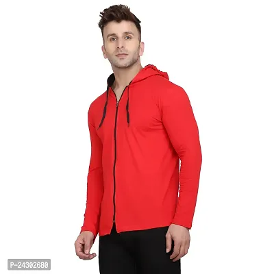 Stylish Red Cotton Blend Solid Long Sleeves Hoodies For Men-thumb3