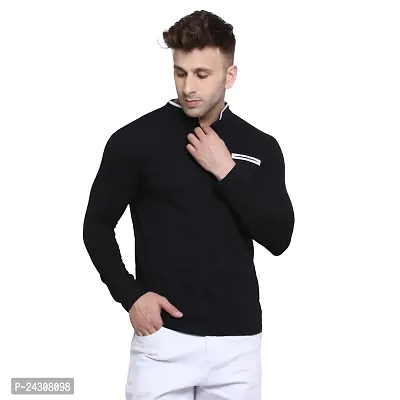 Stylish Black Cotton Blend Long Sleeves Solid T-Shirt For Men