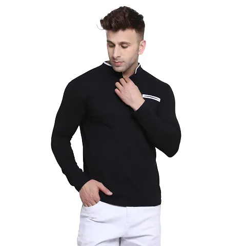 Stylish Cotton Blend Long Sleeves Solid T-Shirt For Men