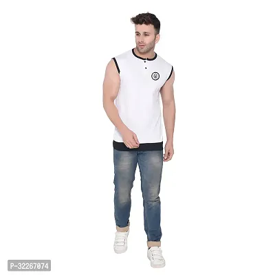 Stylish Cotton Blend White Solid Tees For Men-thumb4