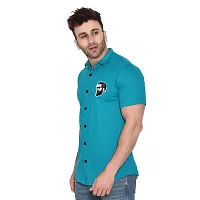 Stylish Turquoise Cotton Blend Short Sleeves Regular Fit Casual Shirt For Men-thumb2