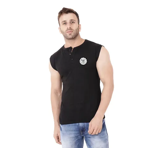 Stylish Blend Sleeveless Solid T-Shirt For Men