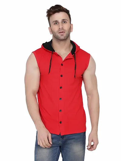 Stylish Blend Solid Sleeveless Hoodies For Men