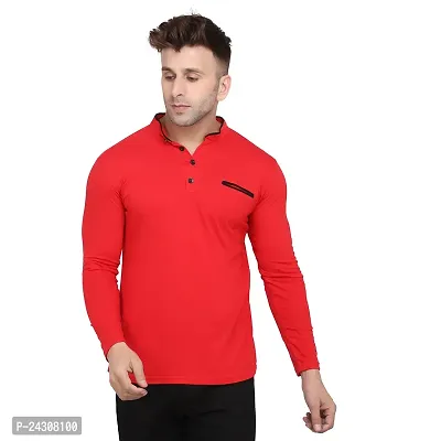 Stylish Red Cotton Blend Long Sleeves Solid T-Shirt For Men-thumb0