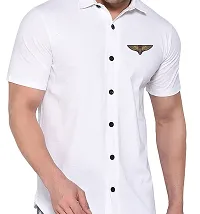 Stylish White Cotton Blend Solid Short Sleeves Shirt For Men-thumb3