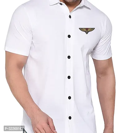 Stylish White Cotton Blend Solid Short Sleeves Shirt For Men-thumb4