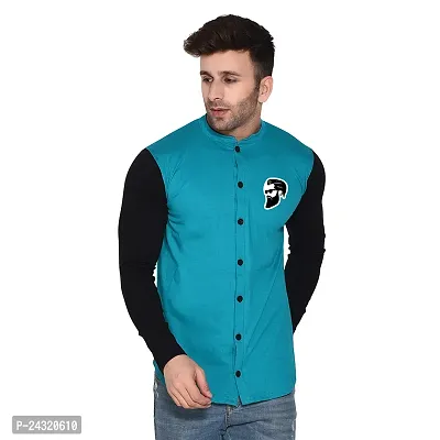 Stylish Turquoise Cotton Blend Long Sleeves Regular Fit Casual Shirt For Men-thumb0
