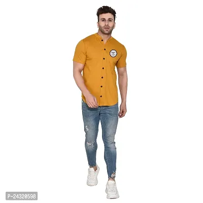 Stylish Golden Cotton Blend Short Sleeves Regular Fit Casual Shirt For Men-thumb4