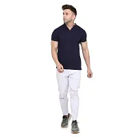 Stylish Navy Blue Cotton Blend Short Sleeves Solid T-Shirt For Men-thumb3